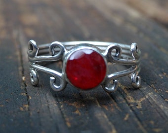 Handmade Natural Ruby Sterling Silver Ring - Size 9