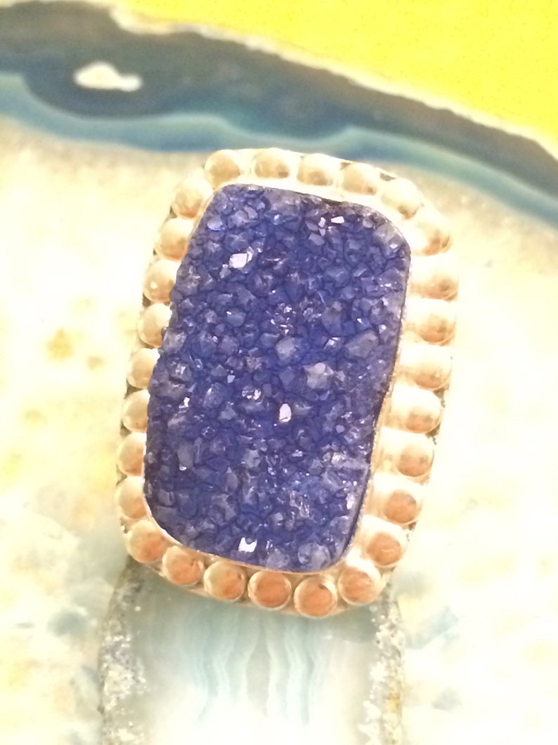 Ring Size 7.5 Natural Stone Ring Ring size 7 8 Sterling silver Blue Druzy RING Natural Stone Druzy Drusy RING Boho chic ring