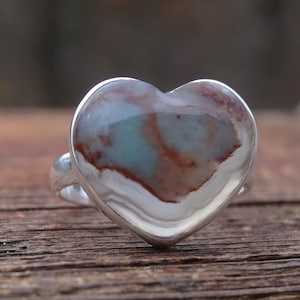 925 - Blue Green chalcedony Ring size 7.5, Sterling Silver Statement Ring, Natural Detailed Chalcedony Stone Ring Size 7 8, Aqua Chalcedony
