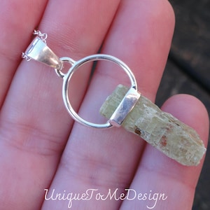 925 - Raw Green Kyanite Necklace, Sterling Silver, Natural Stone, Raw gemstone Kyanite Pendant, Green Kyanite Statement, Handmade necklace