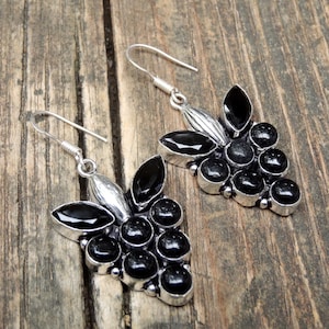 925 - Long Black Onyx Earrings, Sterling Silver, Natural Stone, Black Onyx Earrings, Bohemian Statement Earrings, Dangle Earrings