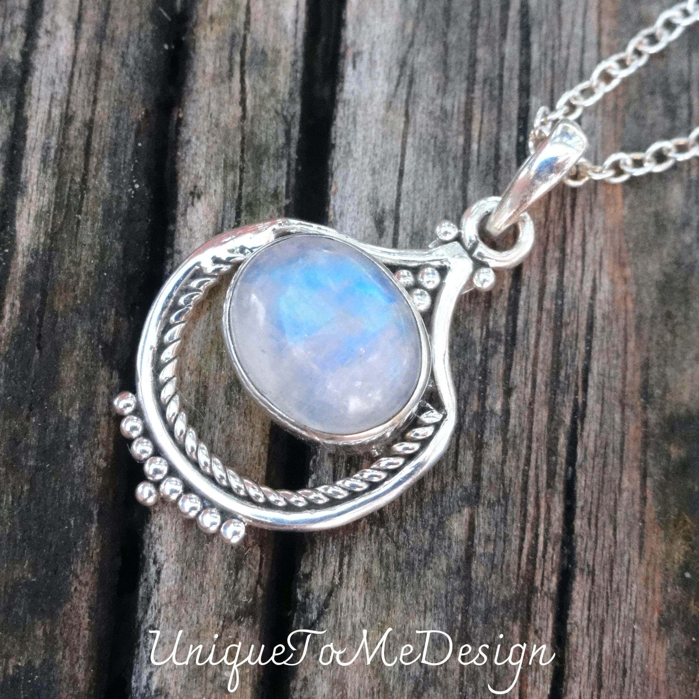 Handmade Rainbow Moonstone Pendant Necklace: Sterling Silver