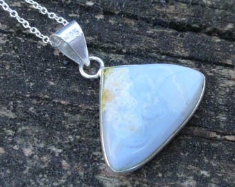 925 - Blaue Spitze Achat Halskette, Sterling Silber, Naturstein, Blaue Spitze Achat Statement Anhänger, Handgemachte Blau Schwarz Achat Halskette