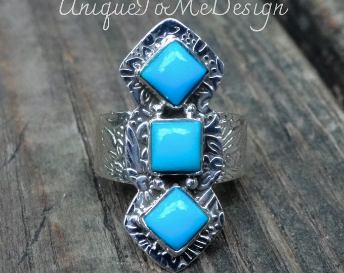 925 - Sleeping Beauty Turquoise Ring Size 9, Sterling Silver, LARGE ...