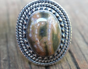 Handmade Sterling Silver Ocean Jasper Ring – Size 6.5