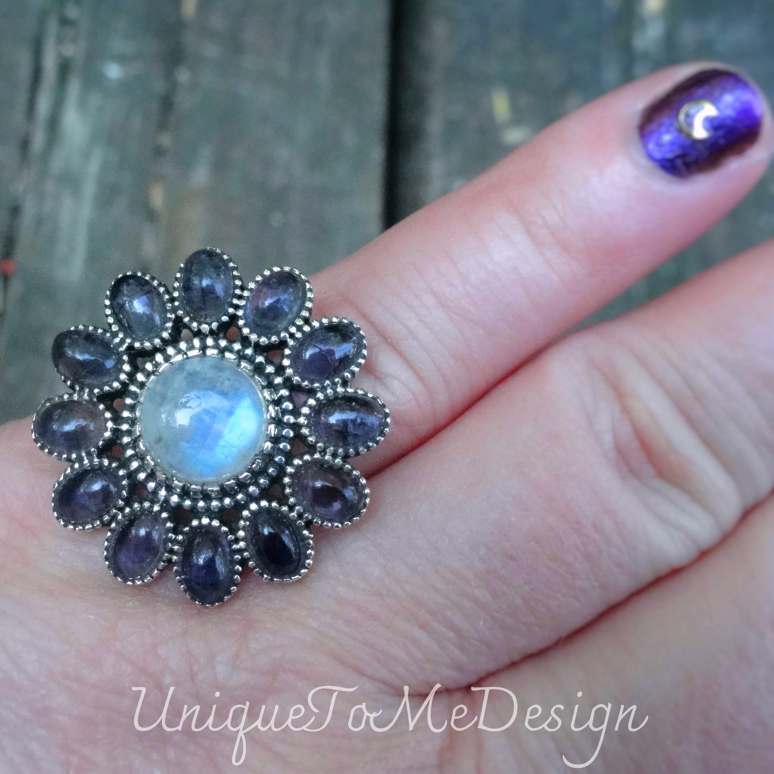 ハンドメイド レインボームーンストーン タンザナイト リング