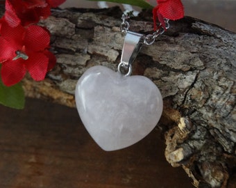 925 - Natural Rose Quartz HEART Necklace - Sterling Silver 18" Chain - Rose Quartz Necklace - Rose Quartz Pendant - Heart pendant necklace