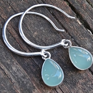 925 - Aqua Blue Chalcedony Sterling Silver Earrings, Natural Stone, Blue Aqua Chalcedony Dangle Earrings, Teardrop Blue Gemstone Earrings