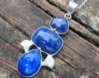 925 - Blaue Lapis Lazuli Halskette, Sterling Silber Handgefertigte Blaue Lapis Stein Anhänger, Naturstein, Lapis Edelstein Halskette Schmuck