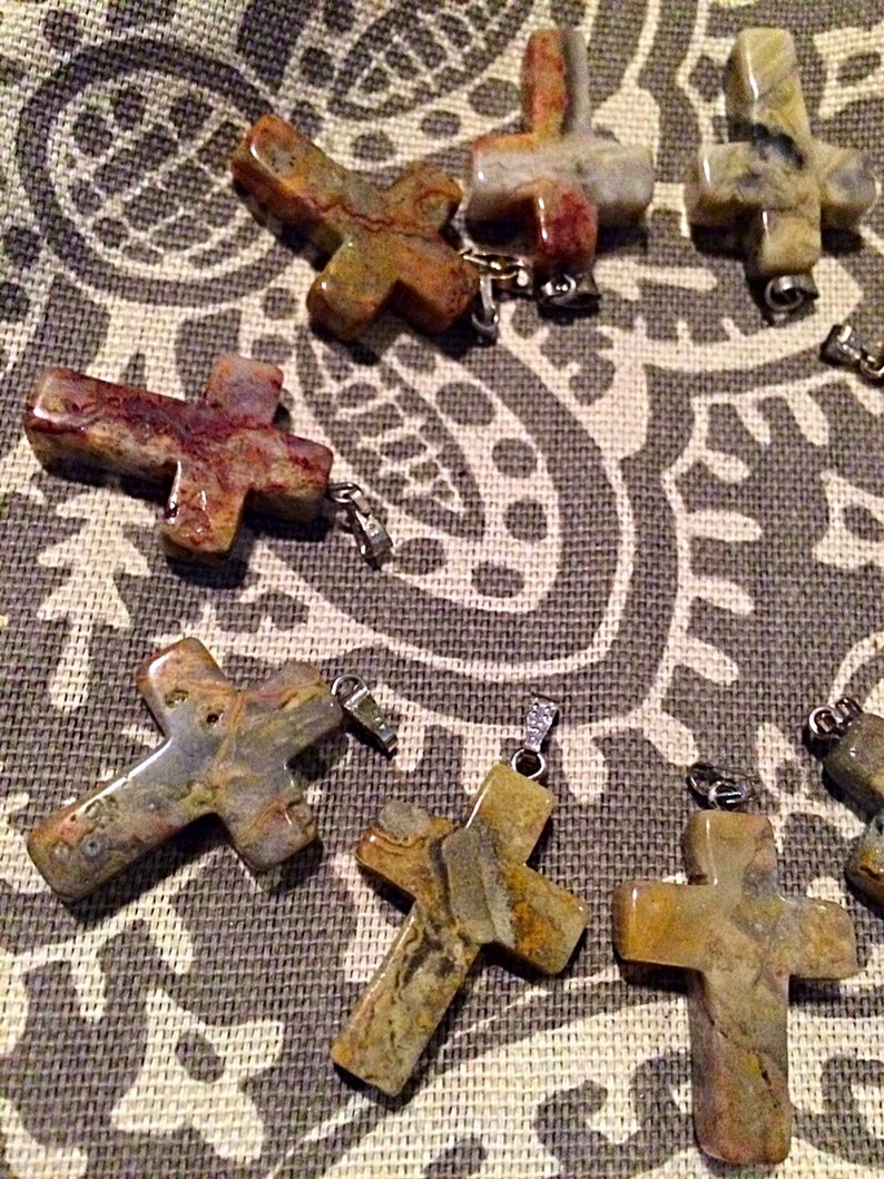 STUNNING Natural Genuine Crazy Lace Agate CROSS Pendant Necklace Natural Stone Necklace Bridesmaid Gift Sterling Silver 18 Chain