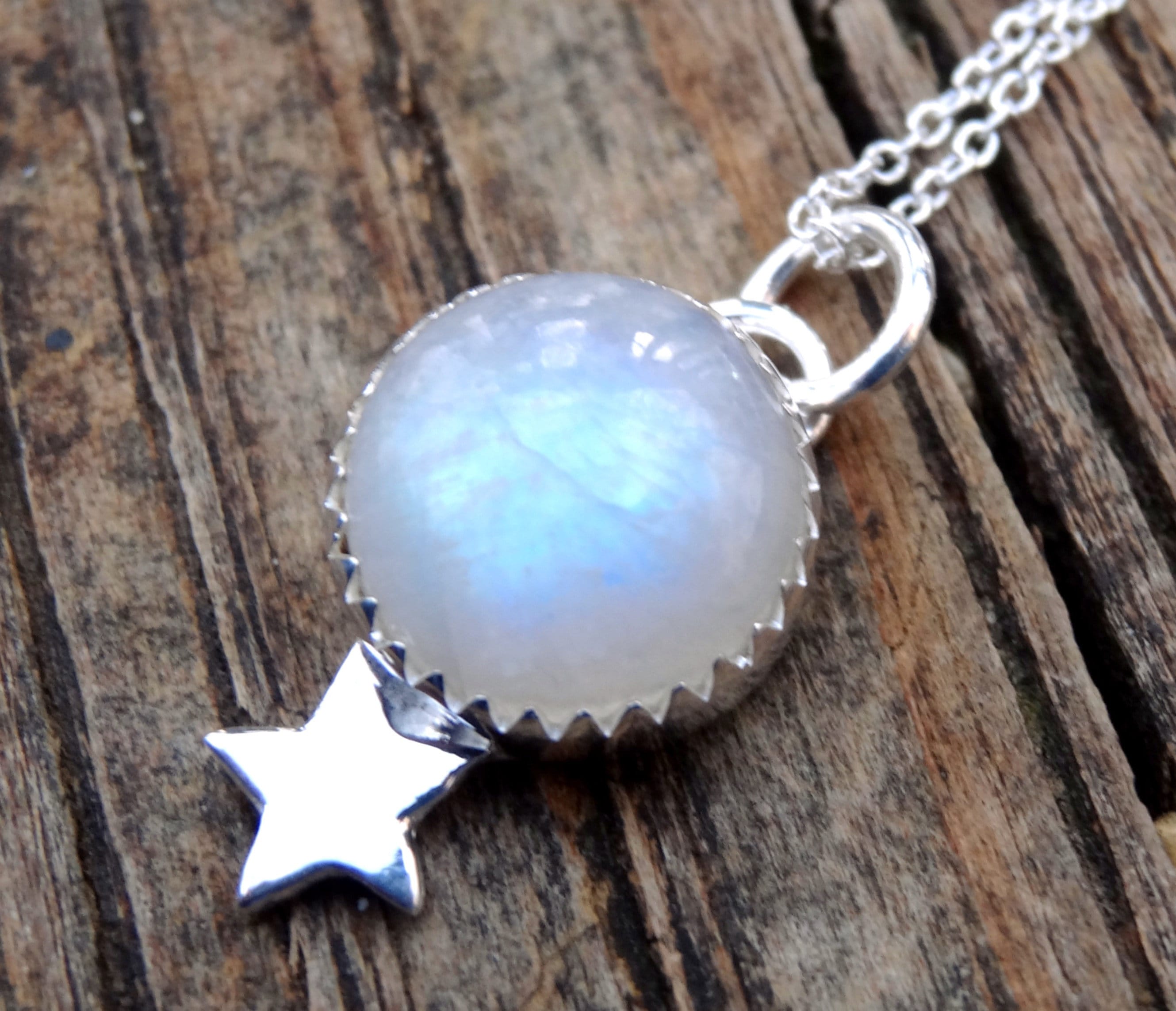 925 Rainbow Moonstone Necklace Sterling Silver Celestial Rainbow