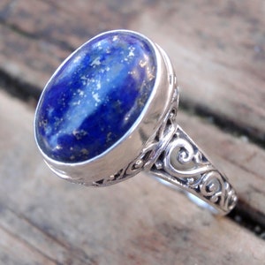925 ALL Sizes  Blue Lapis Lazuli Rings, 6ctw, Handmade Sterling Silver, Natural Stone Lapis Ring, Artisan Made Lapis Ring, Statement Ring