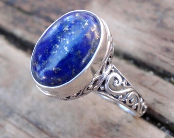 AUDRIELLE 925 Sterling Silver Lapis Lazuli Ring - Handmade Adjustable Gemstone Ring, Oxidized Finish - View #13