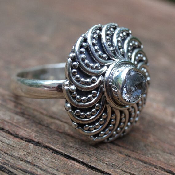 Raw Herkimer Diamond Ring, 925 Sterling Silver Ring, Double Band Ring, Handmade Ring, Women Ring, Raw Crystal Ring, Promise Ring, Boho Ring