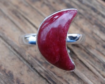 925 Silver RAW Ruby Crescent Moon Rings, Sterling Silver, Natural gemstone, Natural Ruby Moon Rings Statement, Handmade Moon rings ALL Sizes