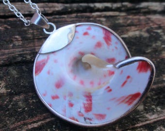 925 Reversible Mother of Pearl, and Conch Shell Sterling Silver Pendant on Chain, Handmade Shell Natural Necklace Handmade