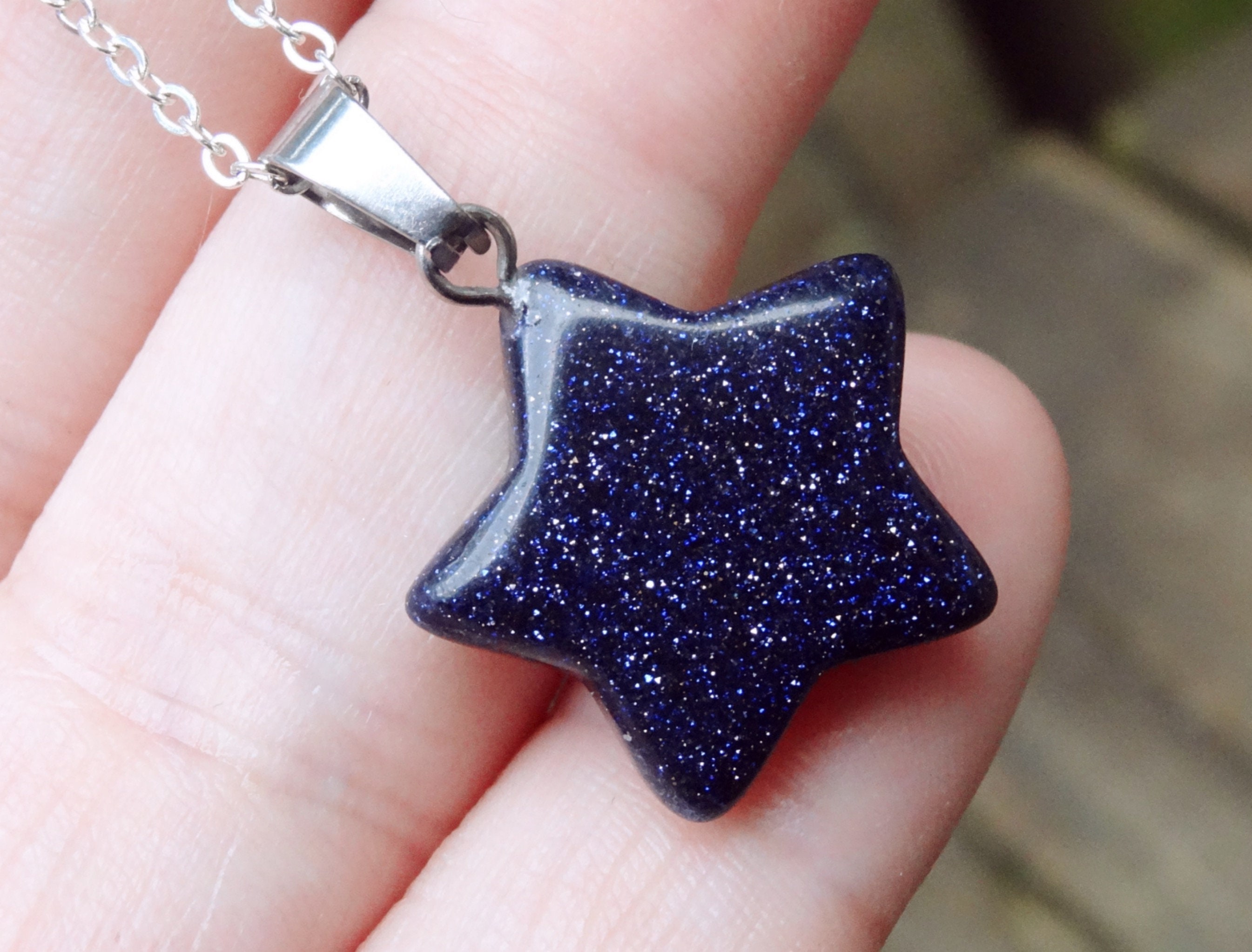 Blue Goldstone Star Pendant Necklace, Sterling Silver Chain - Etsy