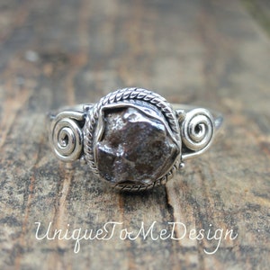 925 - Meteorite Ring Size 7, Genuine Campo Del Cielo, Sterling Silver, Meteorite Ring, Bohemian Raw Stone Meteorite Ring 7
