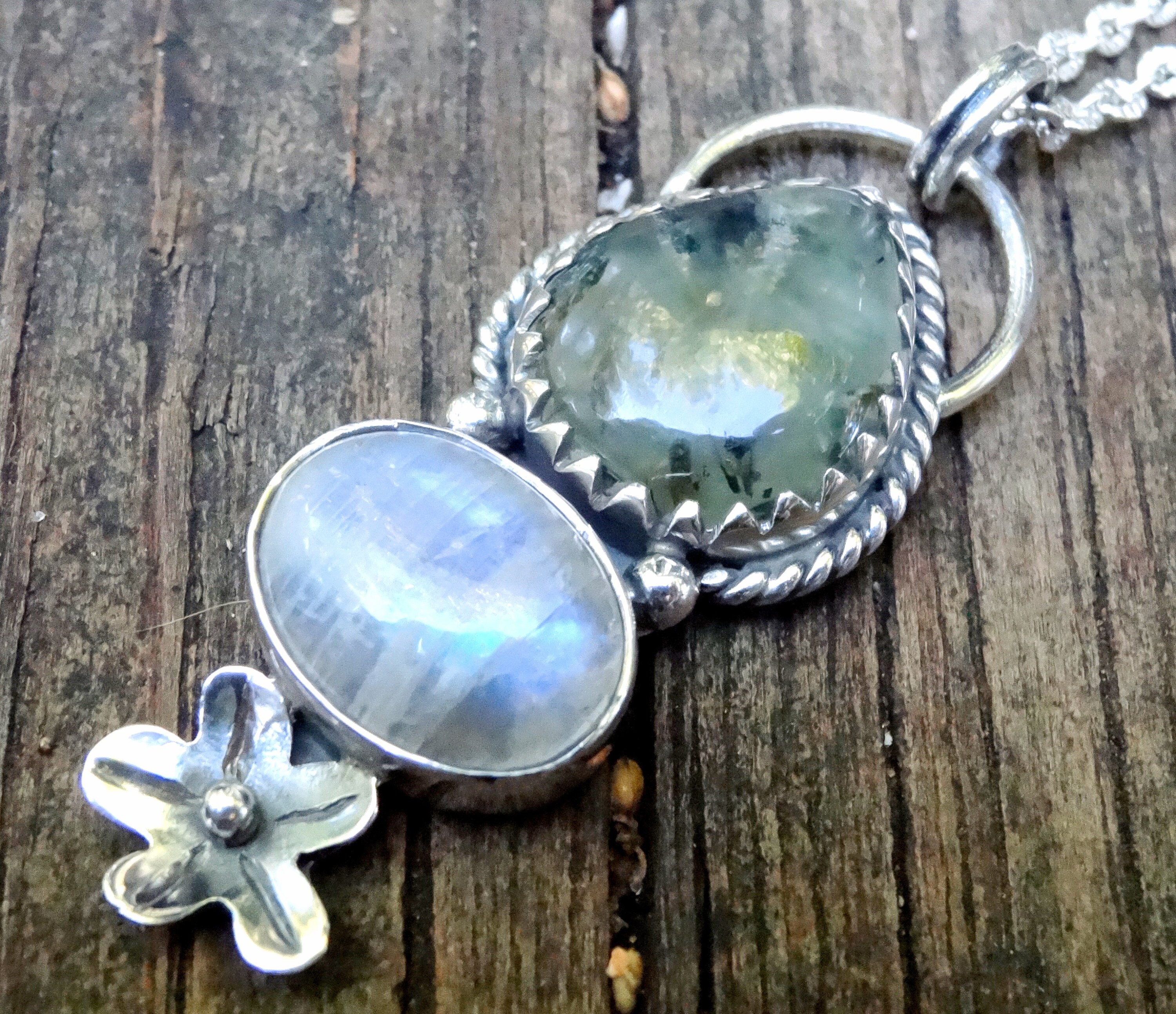 925 große Prehnit Regenbogen Mondstein Halskette Sterling | Etsy