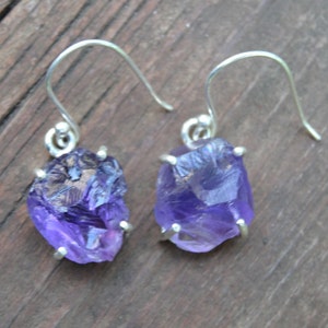 925  Sterling Silver RAW Amethyst Earrings - Natural rough Amethyst Earrings - Natural Amethyst Earrings - handmade earrings