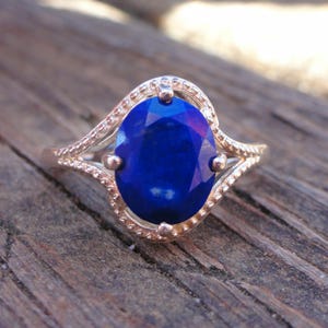 925 Blue Lapis Lazuli Sterling Silver Ring Size 7, Natural Stone, Faceted Lapis Silver Ring, Oval Lapis, Handmade gemstone ring 7