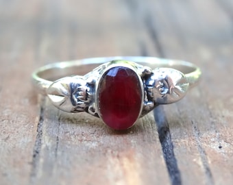 Sterling Silber Ring, Natürlicher Rubin Sterling Silber Ring, 925 Silber Rubin Ring, Rubin Stapelring