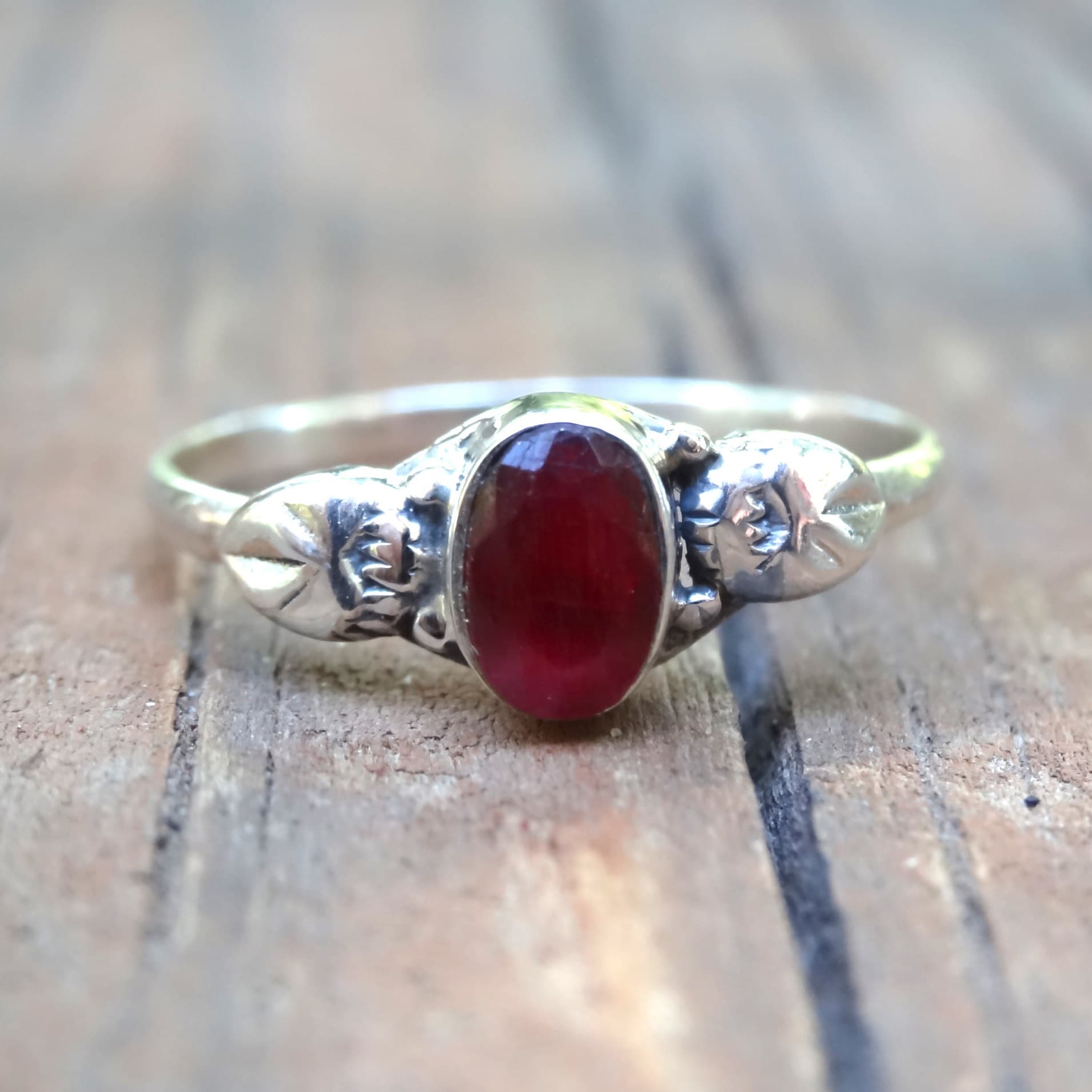 Raw Ruby Sterling Silver Ring Natural Ruby Dainty Botanical Ring