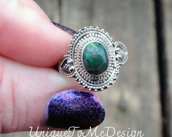 Handmade Sterling Silver Black Opal Ring: Natural Gemstone, Size 6
