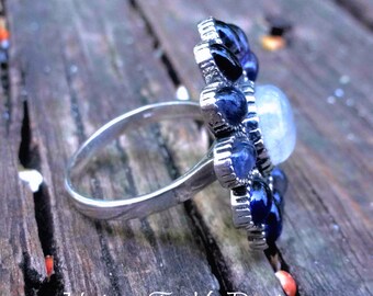 ハンドメイド レインボームーンストーン タンザナイト リング