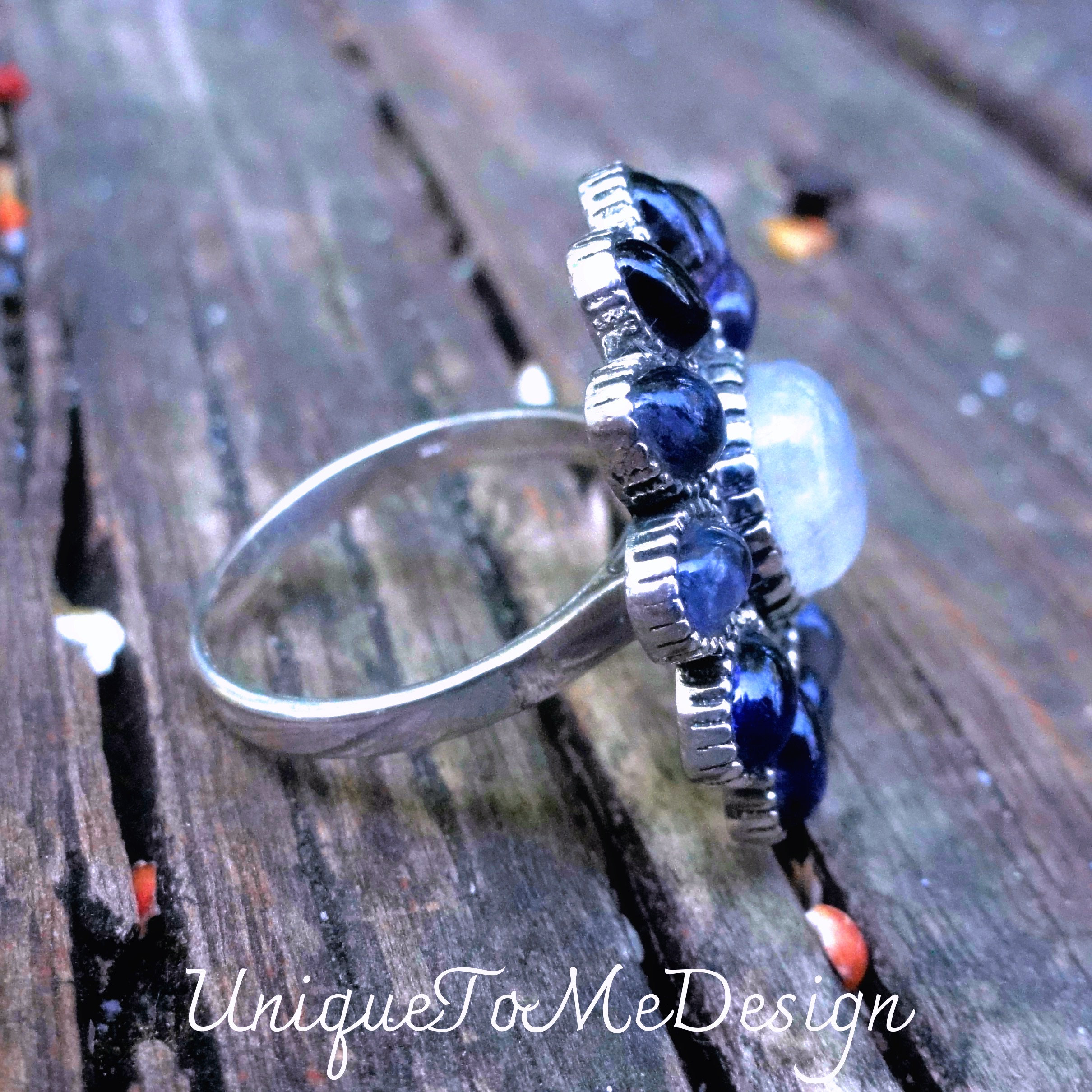 ハンドメイド レインボームーンストーン タンザナイト リング