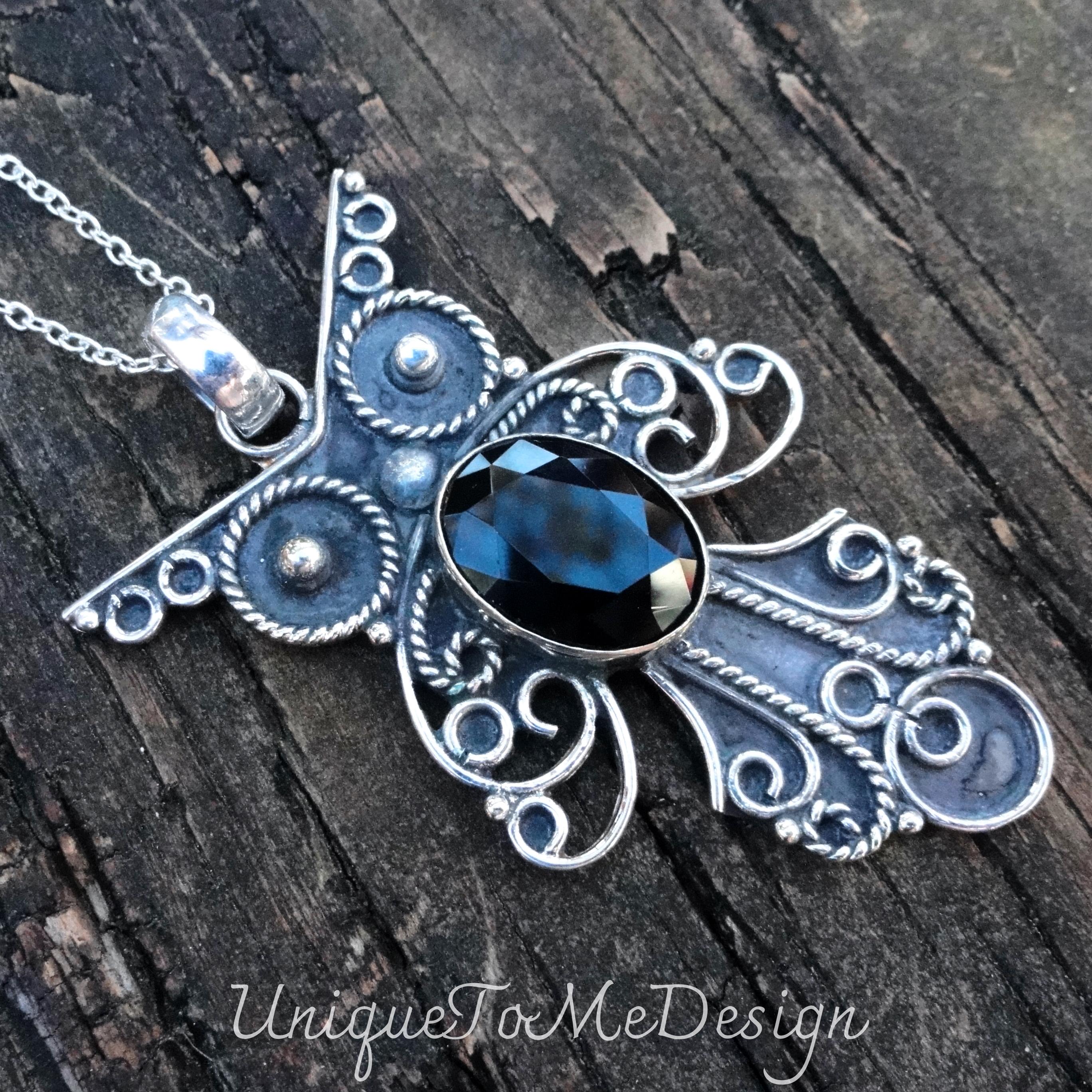 925 - Owl Large Black Onyx Necklace, Sterling Silver, Black Onyx Gemstone Necklace, Owl Jewelry, Silver Owl Pendant Black Onyx Handmade