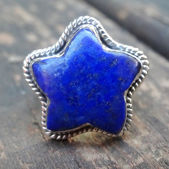 Estrella Anillos de estrella de plata de ley de lapisl zuli
