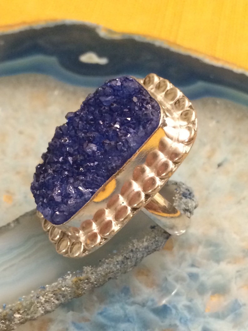 Ring Size 7.5 Natural Stone Ring Ring size 7 8 Sterling silver Blue Druzy RING Natural Stone Druzy Drusy RING Boho chic ring