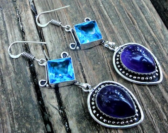 Andrea Candela 18k Argento Sterling Diamante Topazio Blu Orecchini a