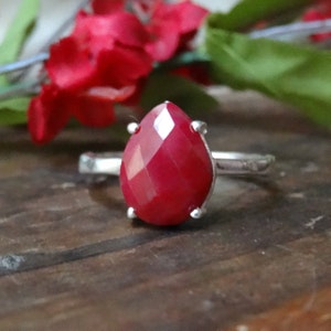 Natural Ruby Sterling Silver Ring - Solitaire Ruby Ring - Silver Ruby Solitaire ring - Ruby Engagement Ring - July Birthstone Ruby Ring