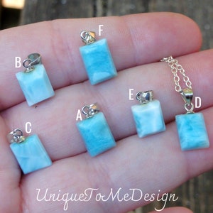 925 - Ocean Blue Larimar Necklaces, YOU PICK, Sterling Silver, Natural Stone Dainty gemstone pendant with Chain, Larimar jewelry Handmade
