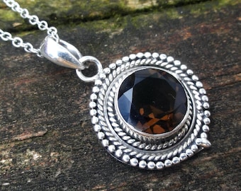 925 - Smoky Topaz Necklace, Sterling Silver, Natural Stone, Smoky Brown Topaz Pendant, Gemstone Dainty Handmade necklace