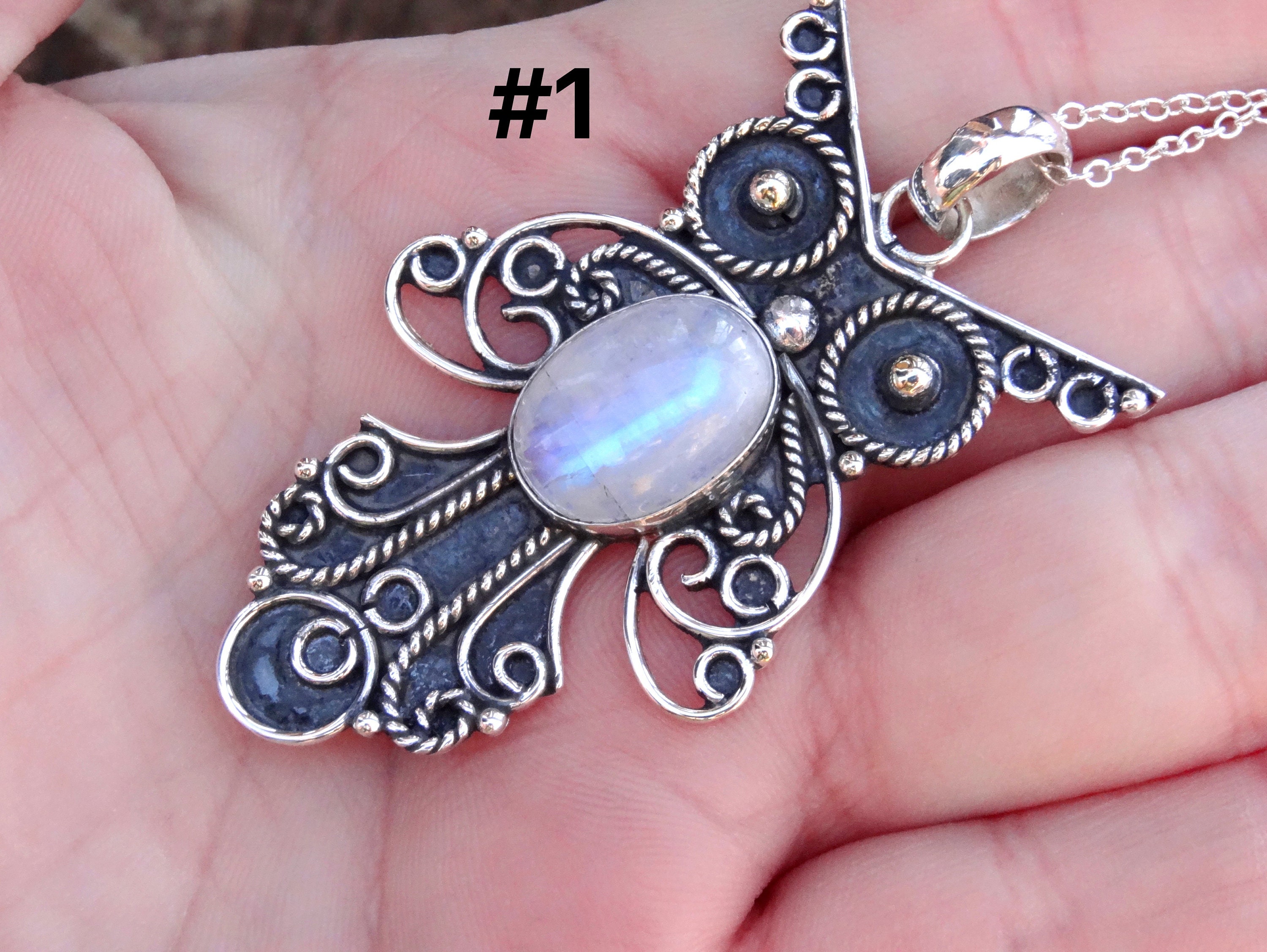 Ciondolo In Argento Sterling Con Pietra Di Luna Arcobaleno: Collana Boho - Foto 9
