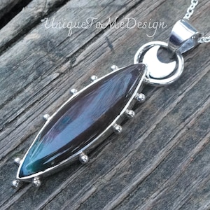925 - Moon Bloodstone Necklace, Sterling Silver Natural Stone, Bloodstone Handmade Crescent Moon Pendant, Dragons Bloodstone Necklace, OOAK