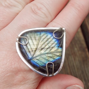 925 - HUGE Carved Rainbow Labradorite Ring Size 10, Sterling Silver, Natural Stone, Large Labradorite Statement Ring, Handmade OOAK Ring