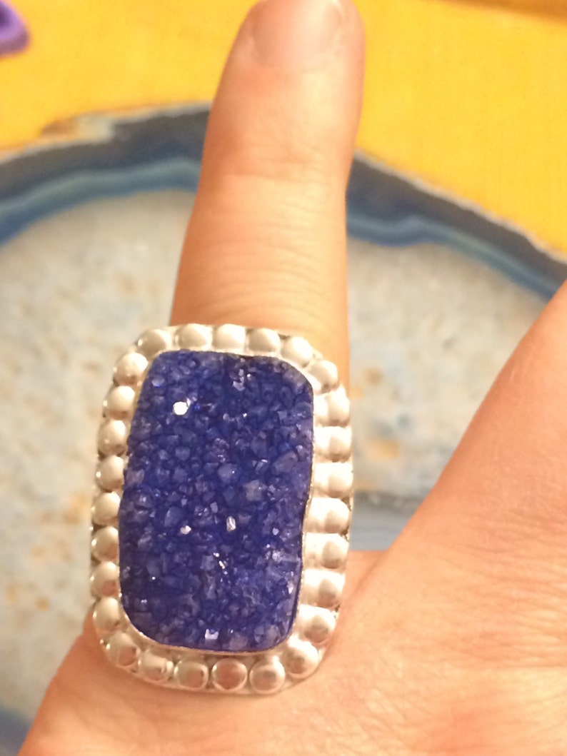 Ring Size 7.5 Natural Stone Ring Ring size 7 8 Sterling silver Blue Druzy RING Natural Stone Druzy Drusy RING Boho chic ring