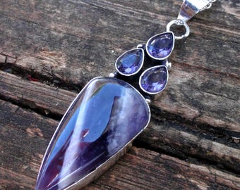 925 - Chevron Amethyst & Lila Amethyst Halskette, Sterling Silber, Naturstein Anhänger, Statement Edelstein Amethyst Anhänger, Lila