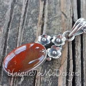 925 - Botanical Bloodstone Necklace, Sterling Silver Natural Stone, Bloodstone Handmade Pendant, Bloodstone Necklace, OOAK Flower pendant