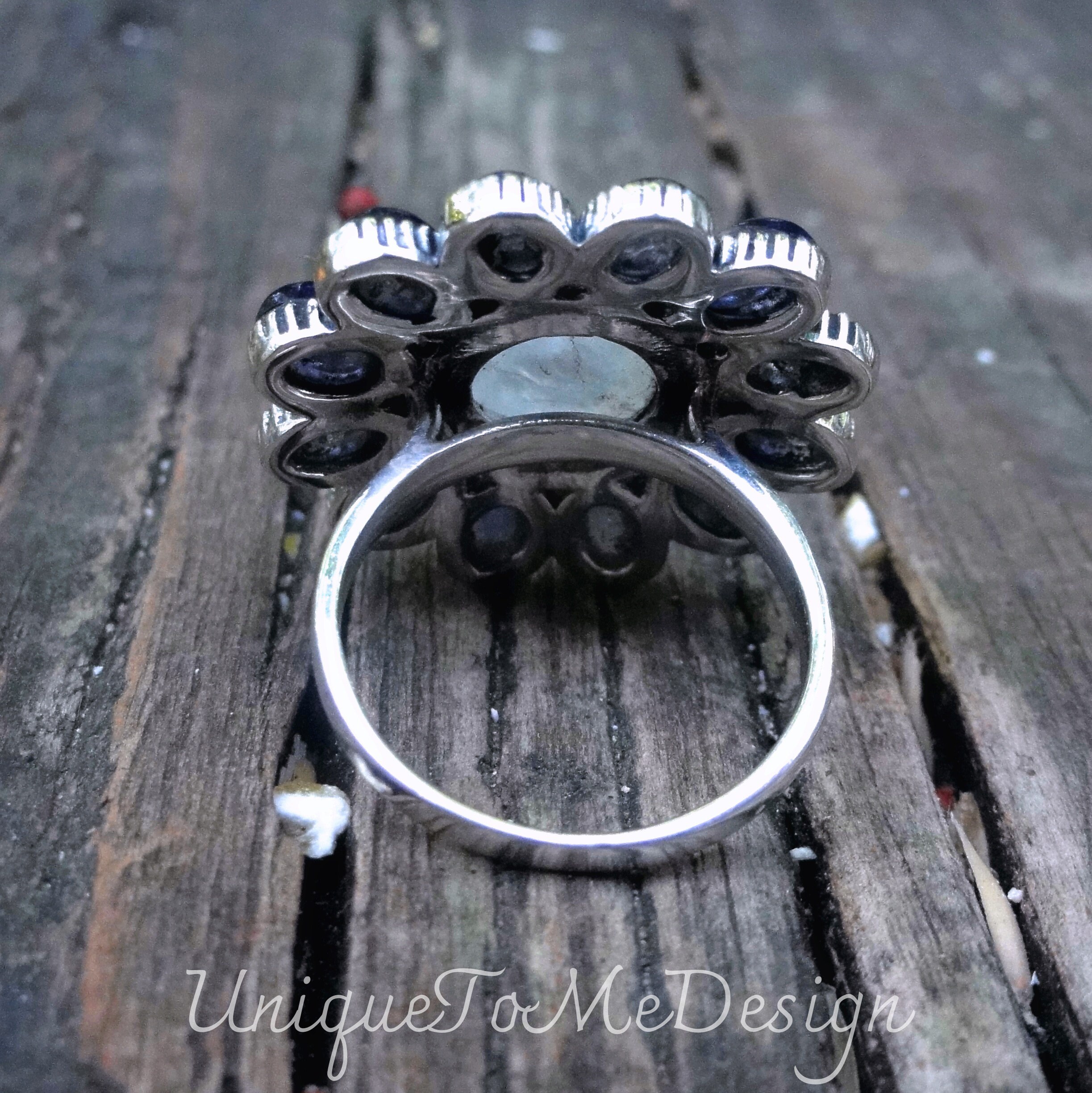 ハンドメイド レインボームーンストーン タンザナイト リング