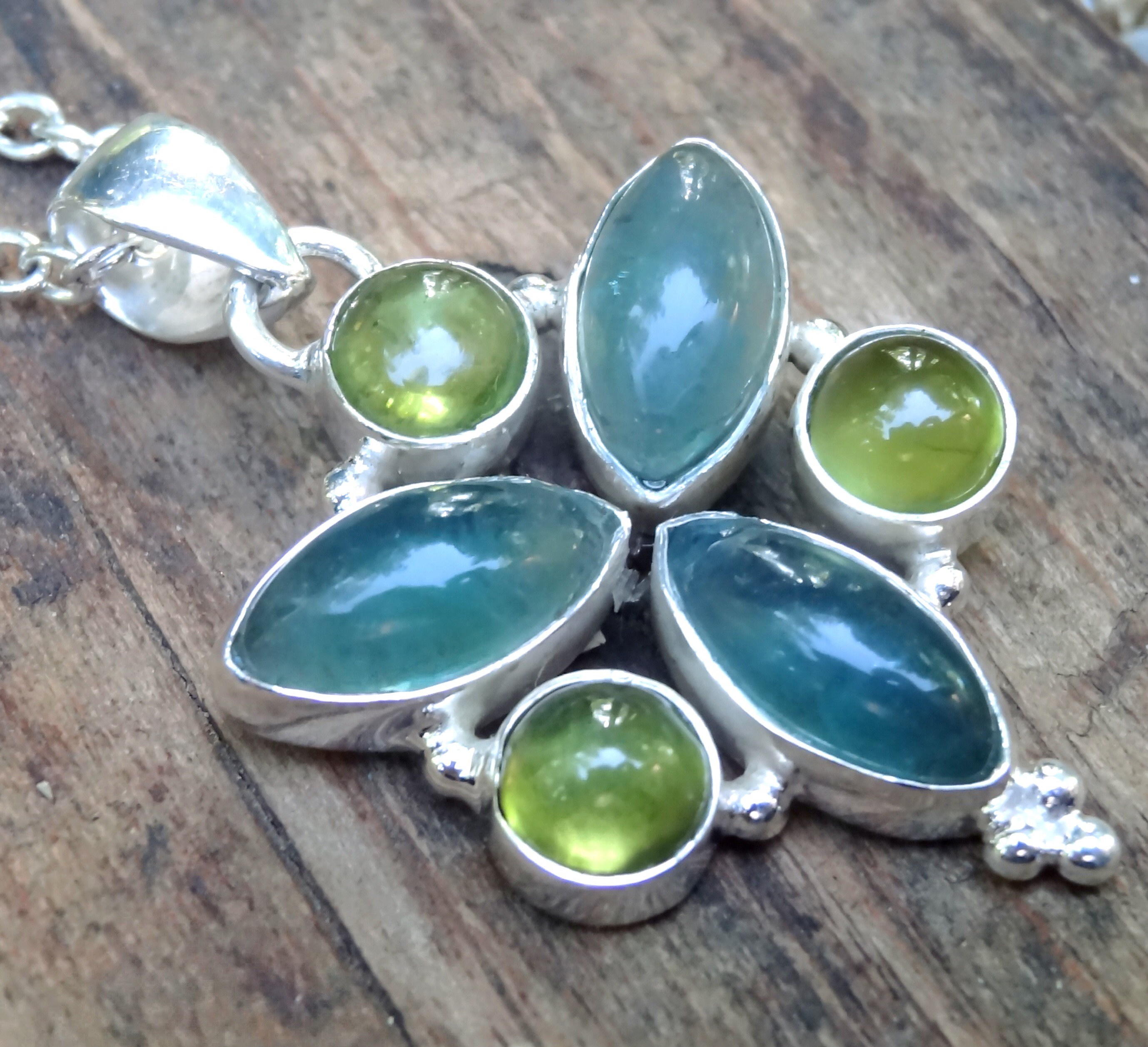 925 Large Blue Fluorite Green Peridot Necklace Sterling Etsy