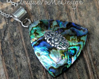 Handmade Sterling Silver Abalone Shell Necklace: Botanical Pendant