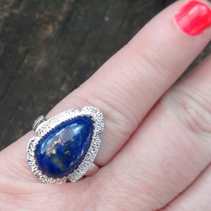 925 - Bohemian Blue Lapis Lazuli Ring Size 8.5, Sterling Silver, Natural Stone, Large Lapis Statement Ring 8 9, Bohemian, OOAK Lapis Ring