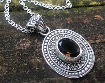 925 - Smoky Topaz Necklace, Sterling Silver, Natural Stone, Smoky Brown Topaz Pendant, Gemstone Dainty Handmade necklace