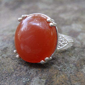 Natural Red Agate, Root Chakra Crystal Gemstone, Sterling Silver Ring, Statement Red Agate Ring, 925 Silver Large agate Ring, Natural Stone