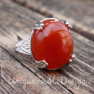 925 - Large Orange Carnelian Ring Size 6, Sterling Silver, Natural Stone Orange Carnelian Gemstone, Silver Ring 6 Large Oval Solitaire ring